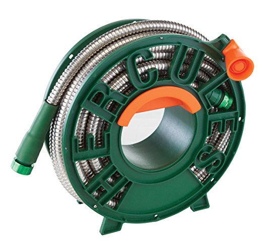 Hercules 50' Garden Hose, Bonus Hose Reel Feature, Stainless Steel Casing, Heavy-duty Nylon and Polyester, Kink and Tangle Resistant, Lightweight, Portable, UV and Corrosion Proof