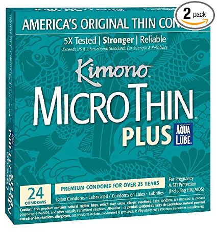 Kimono Latex Micro Thin Condoms, Ultra Lubricated, 24-Count Boxes (Pack of 2)