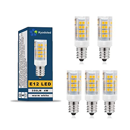 E12 LED Bulb Warm White 3000K, 4W 350LM 35W Halogen Equivalent, AC 110-120V, Non-dimmable E12 LED Light Bulbs for Candelabra, Ceiling Fan, Chandelier (Pack of 5)