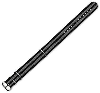 16mm Military MoD Ballistic Nylon G10 Watch Band - Black with Grey Stripes