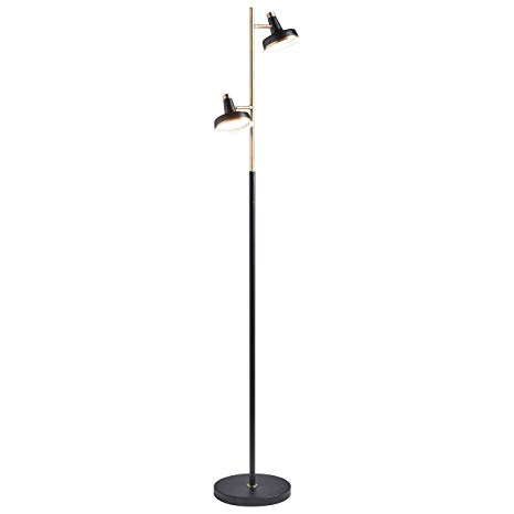 Rivet Modern LED Floor Lamp, 61"H, With Bulb, Matte Black & Antique Brass