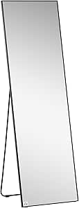 HOMCOM Full Length Dressing Mirror, Floor Standing or Wall Hanging, Aluminium Alloy Framed Full Body Mirror for Bedroom, Living Room, 50 x 161.5cm, Black