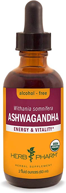 Herb Pharm Certified Organic Ashwagandha Extract for Energy and Vitality, Alcohol-Free Glycerite, 2 Ounce