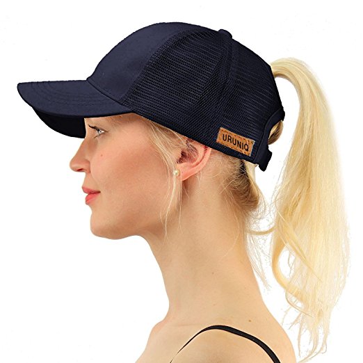 URUNIQ Ponytail Hats for Women Messy Trucker Hat Plain Ponytail Baseball Visor Cap Adjustable Ponytail Holder Visor