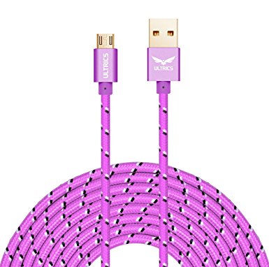 ULTRICS® Micro USB Cable, High Speed Upgraded Metal Shield Version Nylon Braided USB2.0 A Male to Micro B Sync and Charging Cord for Android Devices, Samsung Galaxy Sony Motorola and More [1M Light Pink]