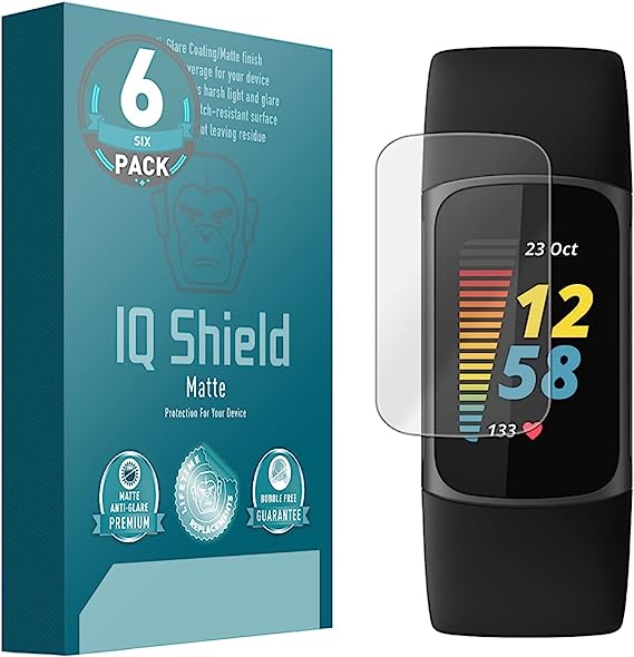 IQ Shield Matte Screen Protector Compatible with Fitbit Charge 5 (6-Pack) Anti-Glare Anti-Bubble Film