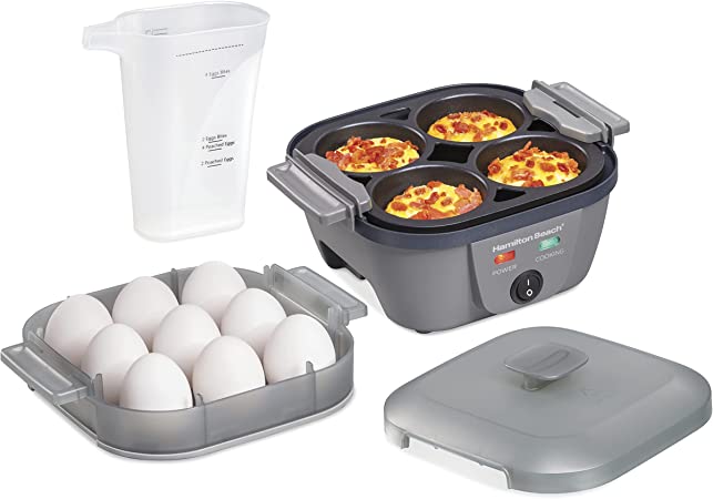 Hamilton Beach 6-in-1 Electric Egg Bites Cooker Plus and Poacher, Hard Boiler with 5.25” Non-Stick Skillet for Omelets, Scrambling & Frying, Grey (25510)