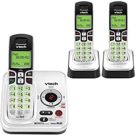 VTech CS6229-3 DECT 6.0 Cordless Phone, Silver/Black, 3 Handsets