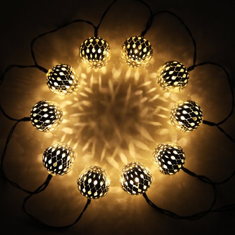 Exlight Solar String Lights 10 LED Morocco Ball Style for Indoor or Outdoor Events, Gardens, Homes, Wedding, Christmas Party, Birthdays, Waterproof Solar Panel, Warm White, Pack of 2