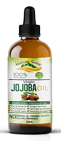Nature Shine Cold Pressed Golden Jojoba Oil 50ml - Pure & Natural, Unrefined, Vegan, Hexane Free, Ideal for Aromatherapy and Massage Oil Best for Hair, Face, Nails, Lips, Cuticles and Stretch Marks