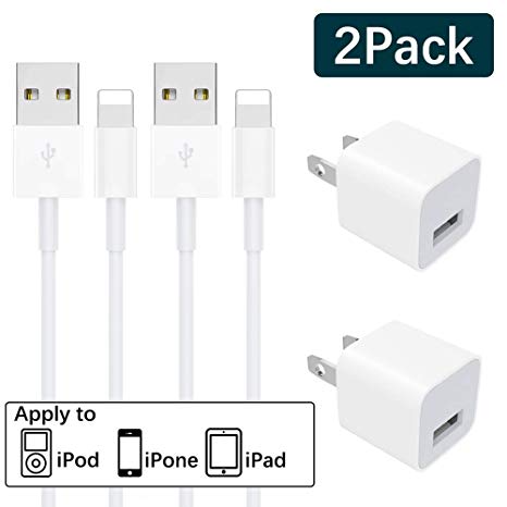 iPhone Charger, MFi Certified 2-Pack Charging Cable and USB Wall Adapter Plug Block Compatible iPhone X/8/8 Plus/7/7 Plus/6/6S/6 Plus/5S/SE/Mini/Air/Pro