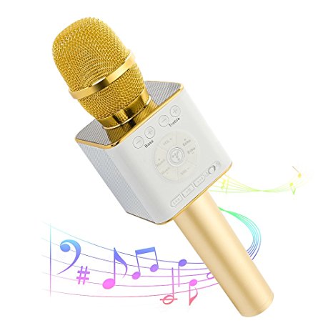 Wireless Bluetooth Karaoke Microphone Machine, Moreslan Mini Handheld Cellphone Karaoke Player Portable Hand Speaker for iPhone,Android, iPad,PC and All Smartphones, 2600mAh Gold