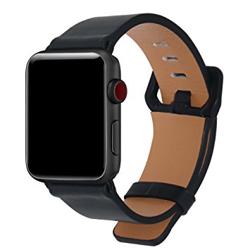 GZ GZHISY New Style for Apple Watch Band 38mm 42mm Retro Vintage Genuine Leather Strap Replacement for iWatch Series 3 Series 2 Series 1Black ColorBlack AdapterBlack Aluminum Alloy Buckle
