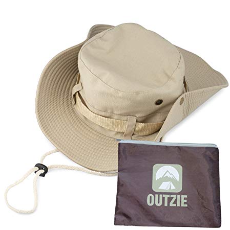 OUTZIE Wide Brim Packable Booney Sun Hat | Max Protection for UVA| Lightweight Cotton | Perfect for Fishing Gardening Hiking Camping The Beach and All Outdoor Activity | Bonus Nylon Travel Bag