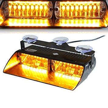 Tocas® 16 LED High Intensity LED Law Enforcement Emergency Hazard Warning Strobe Lights for Interior Roof / Dash / Windshield with Suction Cups Amber,White,Amber/White,Red,BLue,Red/Blue (Amber)