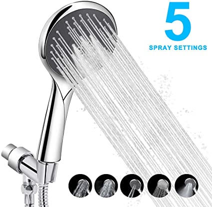 Wodgreat Handheld Shower Head with Hose, 5 Settings High Pressure Hand Shower Sprayer, Adjustable Swivel Ball Holder, 60" Stainless Steel Hose, Easy to Install, No Leaking, Chrome