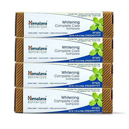 Himalaya Whitening Toothpaste - Simply Peppermint 5.29 Oz/150 gm (4 Pack), Natural, Fluoride-Free & SLS Free