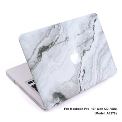 Cosmos ® Rubberized Plastic Hard Shell Cover Case for Macbook Pro 13''  (Model: A1278), White Marble Pattern