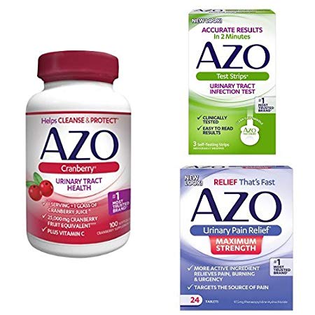 AZO Maximum Urinary Health Pack | 3 Products to Test for a UTI, Relieve UTI Pain, and Cleanse   Protect The Urinary Tract