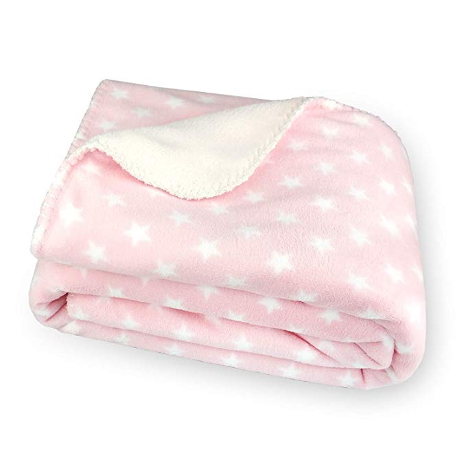 Zebrum Thick Fleece Blanket, 39"x59" Plush Flannel Throw, Extra Soft &Warm &Cozy, Double Layer&Reversible &Anti-Pilling &Easy Care(Big Pink Little Star)