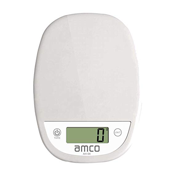 amco Digital Kitchen Scales 5kg/11lb Electronic Weighing Scales (White)(Batteries Included)