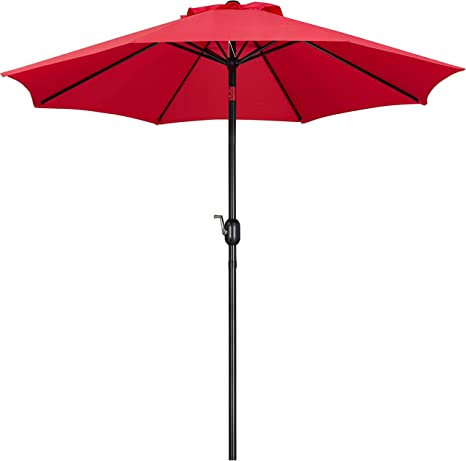 LINKLIFE 10' Patio Umbrella 8 Ribs Outdoor Garden Market Parasol Sunshade with Tilt and Crank (Red)