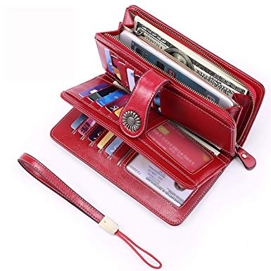 UMODE Vintage Style Genuine Leather Large Capacity RFID Wallet Organizer for Women