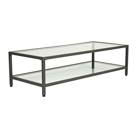 Studio Designs Home 71000.0 Camber Rectangle Coffee Table In Pewter With Clear Glass