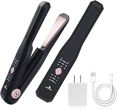 Cordless Hair Straightener and Curler 2 in 1 - Mini Wireless Hair Straightener USB Rechargeable with Negative Ion Technology,Professional Curling Iron with 3 Adjustable Temperatures and Adapter