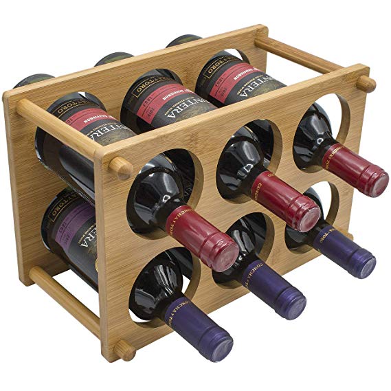 Sorbus 2-Tier Bamboo Wine Rack - Classic Wood Wine Rack Storage for Bottles - Perfect for Bar, Wine Cellar, Basement, Cabinet, Pantry, etc - Hold 6 Bottles