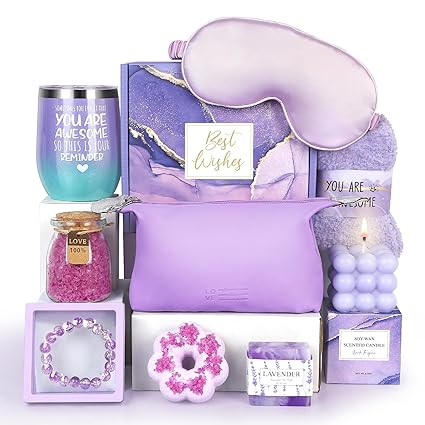 Birthday Gifts for Women, Happy Birthday Bath Relaxing Spa Gift Set Basket Box, Ideas for her, Mom, Sister, Female, Friends, Bestie, Wife, Sister Girlfriend, Daughter, Coworker, Aunt - 11PCS Purple