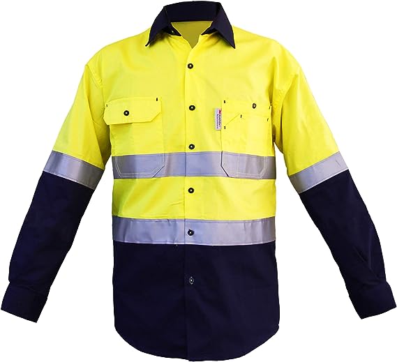 Mens High Visibility Shirts with 3M ScotchliteTM Reflective Tape 100% Cotton Long Sleeve 2 Tone Block Color