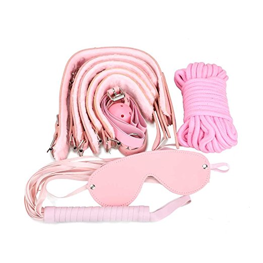 Vktech 7in1 Sexual kinky Bondage Restraint Cuffs Shackles Eye Mask Sex Toy Set Hot (Pink)