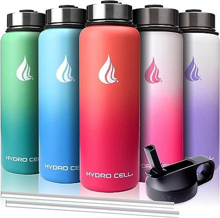 HYDRO CELL Stainless Steel Insulated Water Bottle with Straw - For Cold & Hot Drinks - Metal Vacuum Flask with Screw Cap and Modern Leakproof Sport Thermos for Kids & Adults (Blue/Black 40oz)