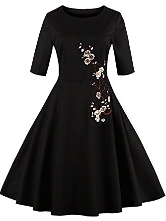 Babyonline Women 1950s Vintage Retro Audrey Hepburn Cocktail Dresses with Sleeves