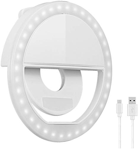 Selfie Ring Light, Oternal Rechargeable Portable Clip-on Selfie Fill Light with 36 LED for iPhone Android Smart Phone Photography, Camera Video, Girl Makes up (White A)