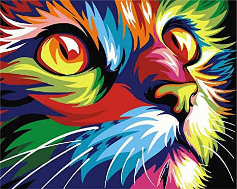 MiDenso Paint by Numbers DIY Easy Funny Painting Kit for Kids Adults Beginner 16" by 20" Colorful Pattern with Gift Wrap Stocking Stuffer Christmas Birthday Gifts for Him Girls,Colorful Cat