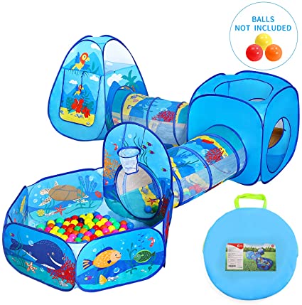 CUTE STONE Ball Pit Tunnels and Play Tent for Toddlers, Baby Playhouse Indoor Playground Outdoor Backyard Playsets for Kids, Boys and Girls (Balls Not Included)