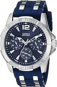 GUESS Iconic Blue Stainless Steel Stain Resistant Silicone Watch with Day