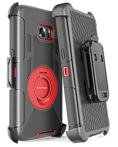 Galaxy S7 Edge Case, Samsung Galaxy S7 Edge Case, BENTOBEN Heavy Duty Shockproof Full Body Rugged Hybrid Protective Case for Samsung Galaxy S7 Edge with Kickstand Belt Clip Holster Cover, Black/ Red