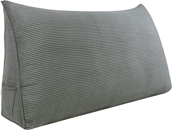 WOWMAX Large Bolster Triangular Positioning Support Reading Backrest Wedge Pillow for Headboard for Day Bed Bunk Bed with Removable Cover No Button Grey Full