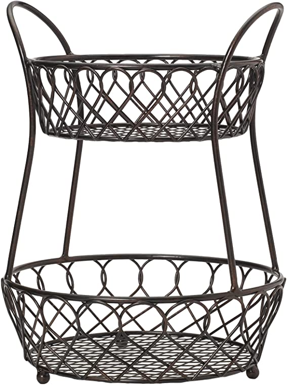 Gourmet Basics by Mikasa Loop and Lattice Wire Basket, Antique Black