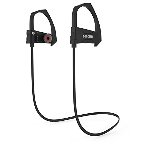 Bluetooth Headphones, GOSCIEN Bluetooth Earphones Bluetooth 4.1 In Ear Headphones Wireless Stereo Earbuds Sweatproof Sport Headset with Built-in Mic, Noise Cancellation and Waterproof Design Fit for Working, Leisure, Running, Sports, Gym, Workout and Exercise, Compatible with Smart Phones, iPad, iPod, Mac, Laptop, Tablets and More