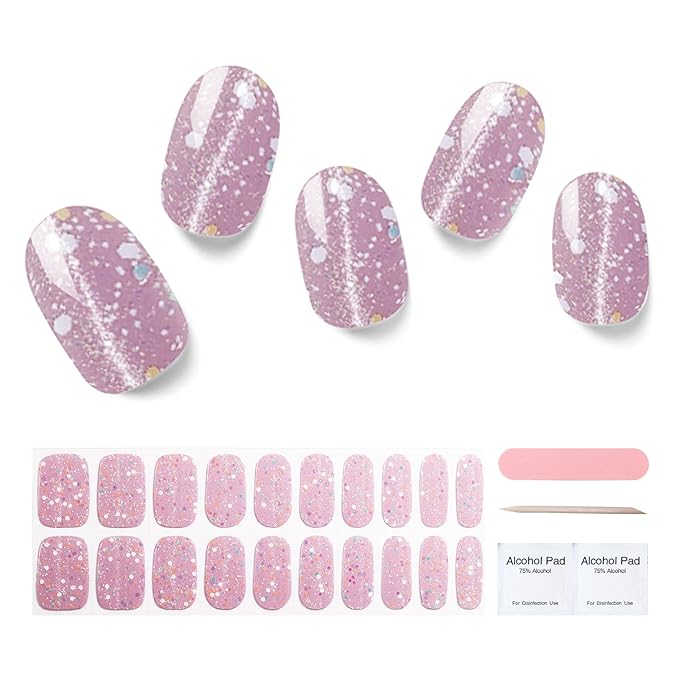 Semi Cured Gel Nail Strips, 20 pcs Gel Nail Stikers, Gel Nail Wraps Semi Cured, Salon-Quality, 2 Weeks Long Lasting