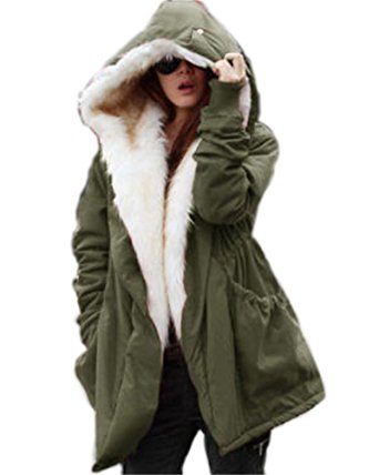 Roiii Women Military Winter Casual Outdoor Coat Hoodie Jacket Long Trench Parkas