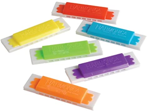 Lot of 12 Assorted Color Mini Plastic Toy Harmonicas