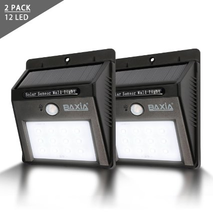 BAXIA TECHNOLOGY Wireless Security Motion Sensor Solar Night Lights - 12 LEDs Bright and Waterproof for Outdoor Garden Wall (2-pack)
