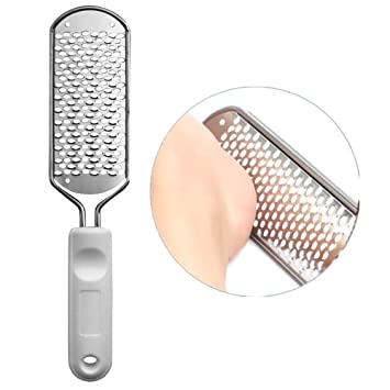 Huakai Metal Pedicure Foot File Callus Reducer-Best Foot Care Pedicure Metal Surface Tool to Remove Hard Skin, Can be Used on Both Wet and Dry Feet, Surgical Grade Stainless Steel File