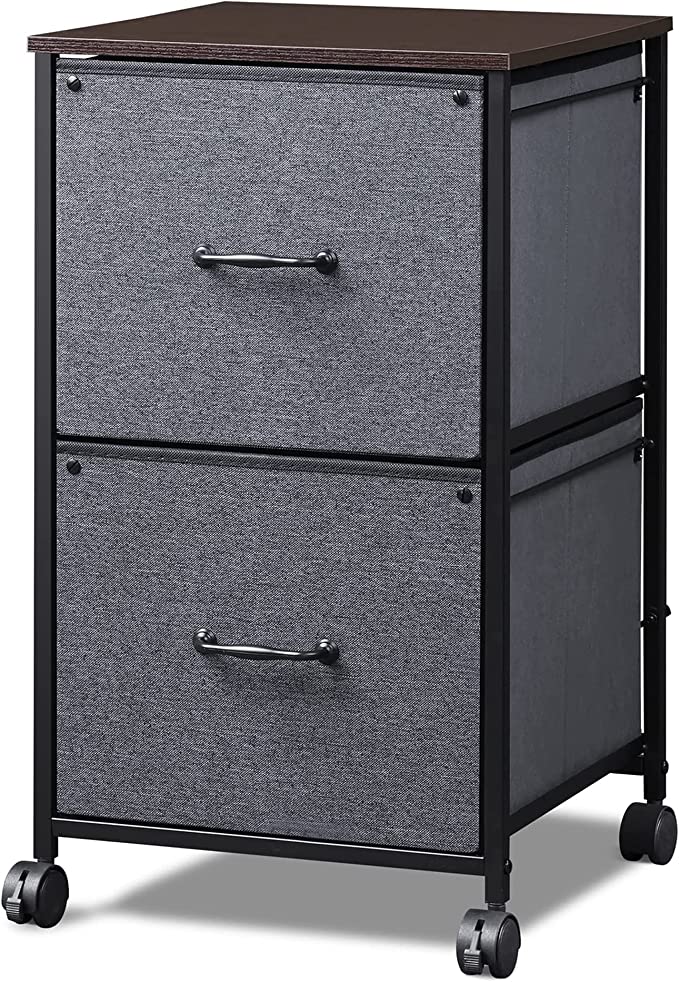 DEVAISE 2 Drawer Mobile File Cabinet, Rolling Printer Stand, Fabric Vertical Filing Cabinet fits A4 or Letter Size for Home Office, Dark Grey