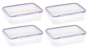 Snapware 1098447 4.5-Cup Airtight Rectangle Container with Purple Seal, Pack of 4 Containers